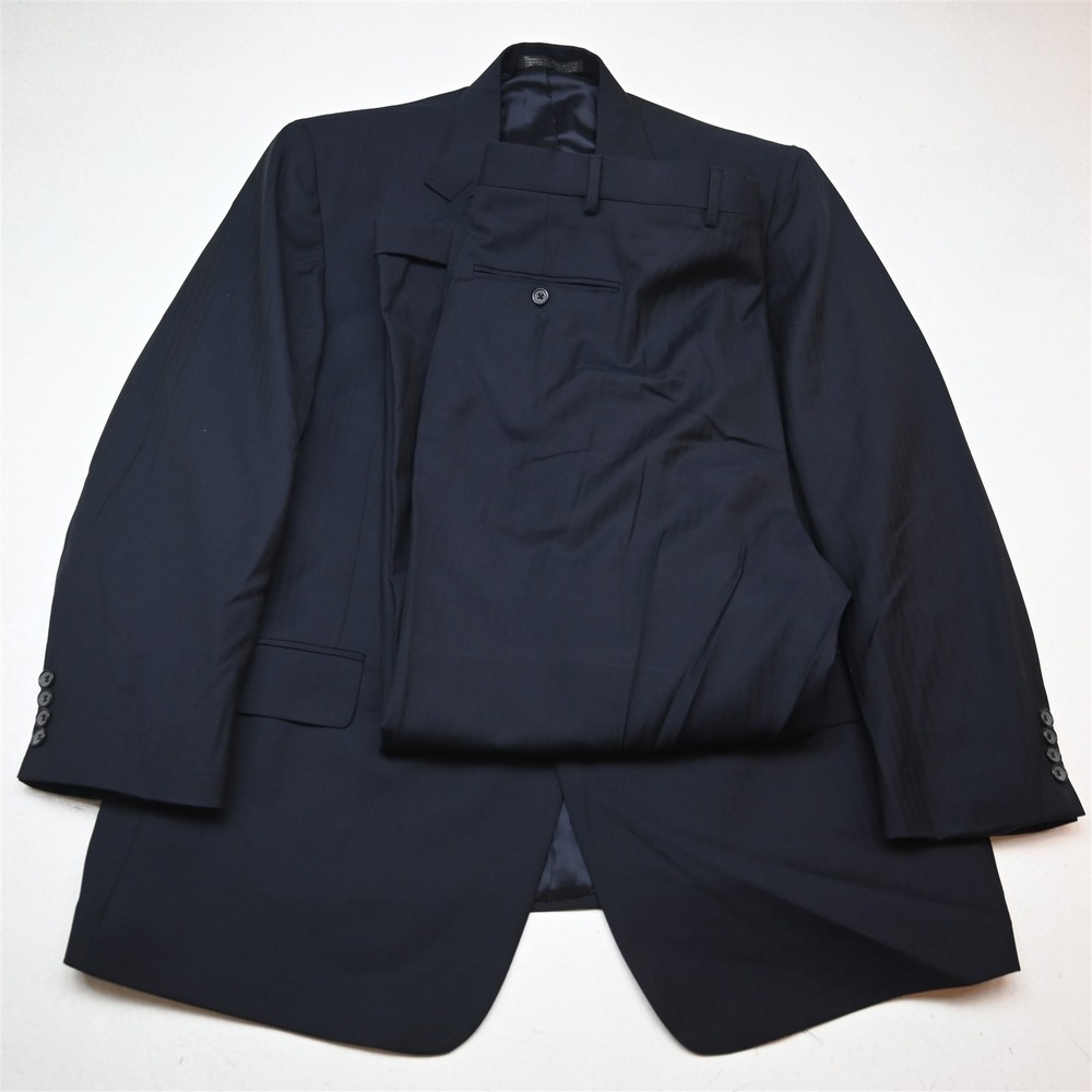 USA Made 48R 42x30 Navy Blue Herringbone Wool Mens Jacket Pants Suit